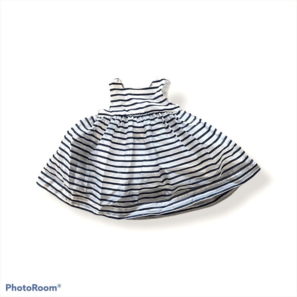 NWOT babyGap white and navy blue sparkly striped dress. Size 6-12 months